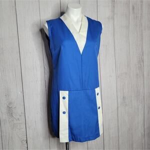 Vintage Blue & White V-neck Skort Playsuit by Queen's Way to Fashion